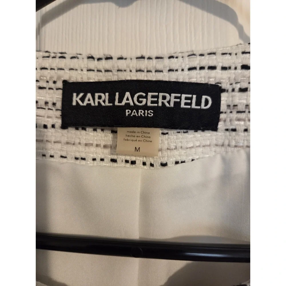 Karl‎ Lagerfeld Paris Women's Tweed Jacket Black Fringe Designer Blazer Size Med